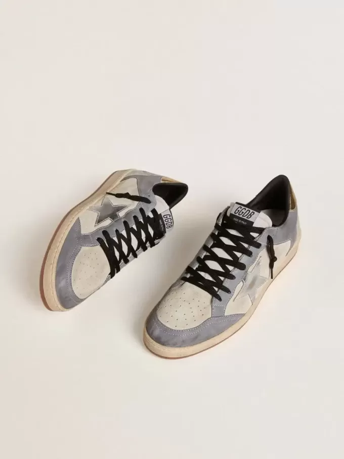Ball Star voor heren van suède en nubuck met zilverkleurige metallic leren ster en goudkleurige metallic leren hielstuk