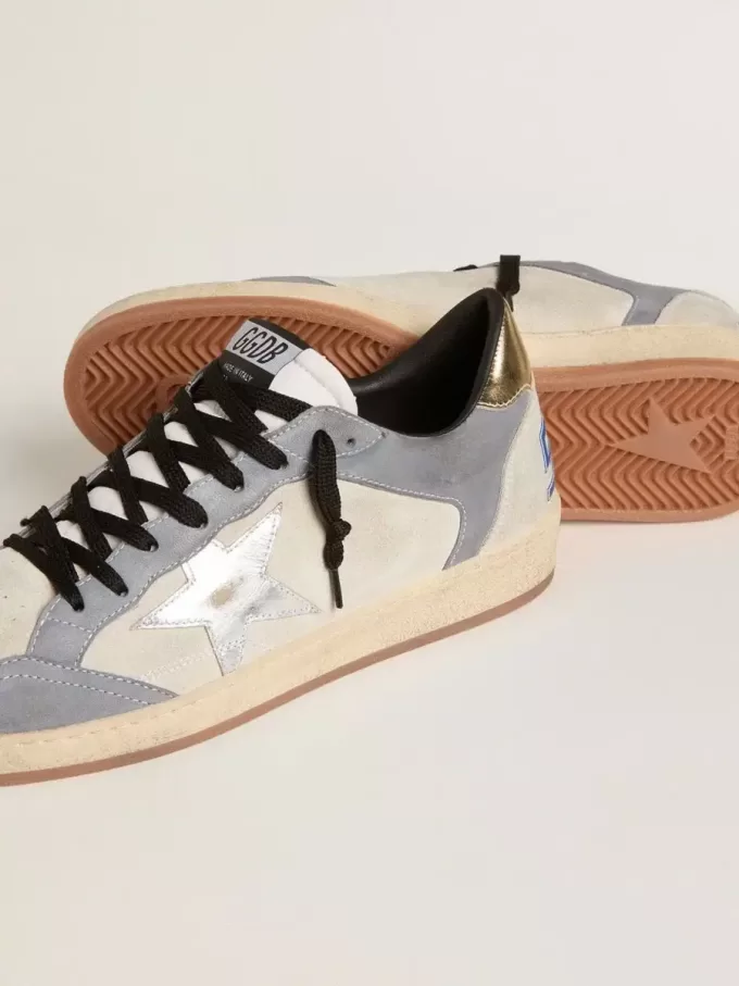 Ball Star voor heren van suède en nubuck met zilverkleurige metallic leren ster en goudkleurige metallic leren hielstuk