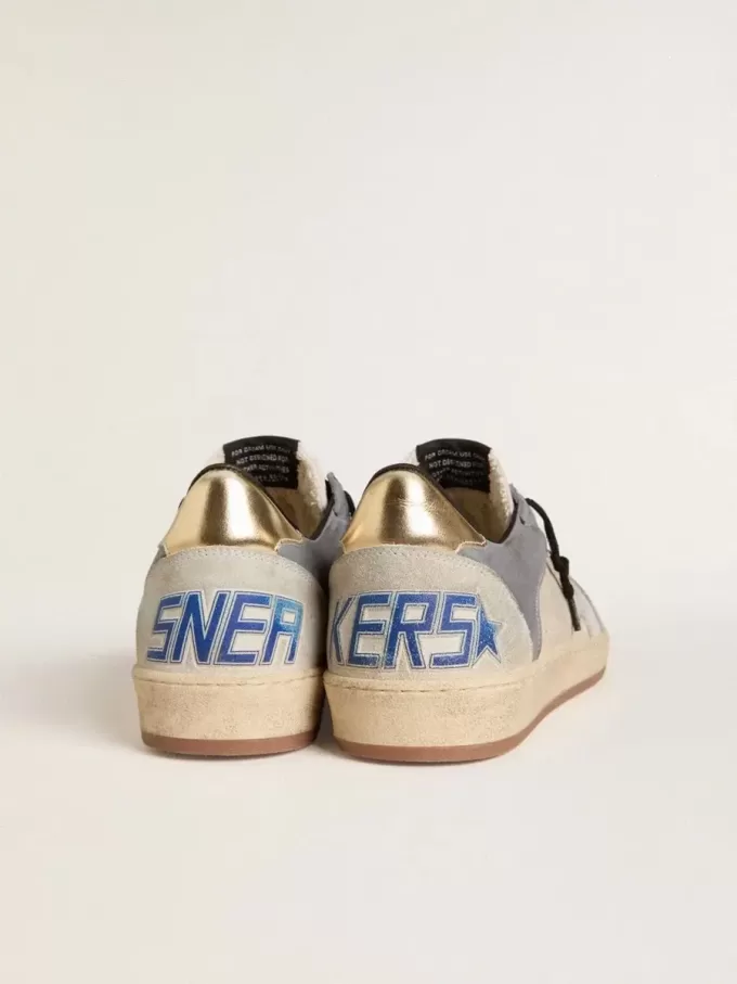 Ball Star voor heren van suède en nubuck met zilverkleurige metallic leren ster en goudkleurige metallic leren hielstuk
