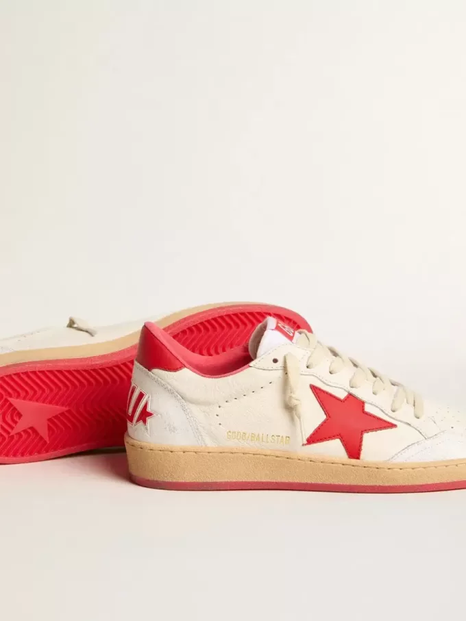 Ball Star Wishes voor dames in wit leer met een rode ster en hielbandje