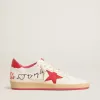 Ball Star Wishes voor dames in wit leer met een rode ster en hielbandje