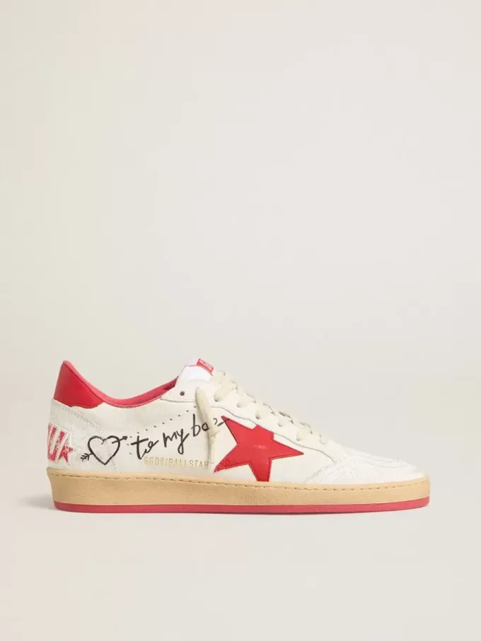 Ball Star Wishes voor dames in wit leer met een rode ster en hielbandje