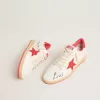 Ball Star Wishes voor dames in wit leer met een rode ster en hielbandje