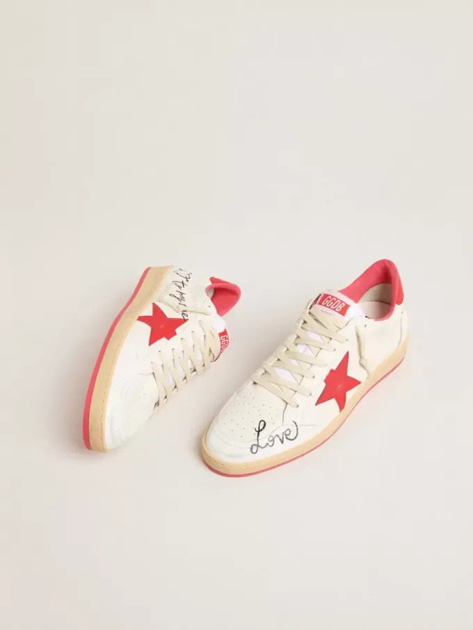 Ball Star Wishes voor dames in wit leer met een rode ster en hielbandje