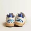 Ball Star Wishes voor heren in wit nappaleer met een felblauwe ster en hielbandje