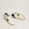 Ball Star Wishes voor heren in wit nappaleer met groene leren ster en hielstuk