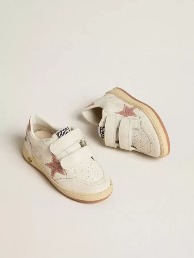 Ball Star Young in nappa met perzikroze glitterster en hielstuk