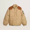 Beige bomberjack met lederen en patchdetails