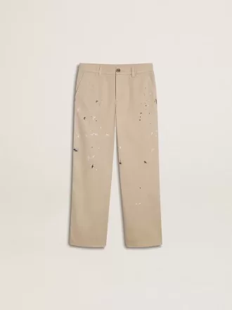 Beige chino broek voor kinderen met veelkleurige spatten