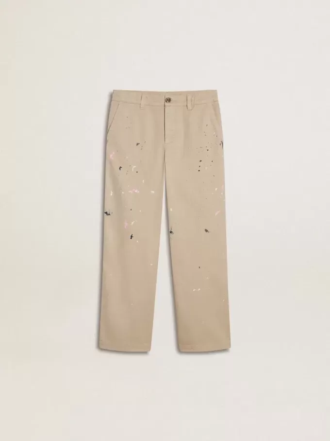 Beige chino broek voor kinderen met veelkleurige spatten