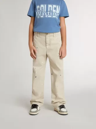 Beige chino broek voor kinderen met veelkleurige spatten