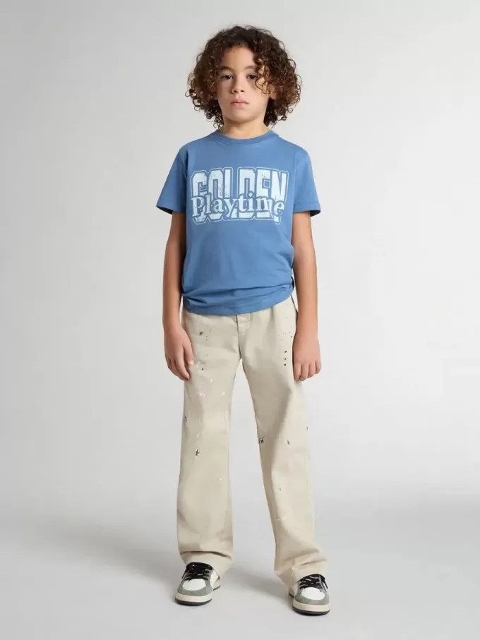 Beige chino broek voor kinderen met veelkleurige spatten