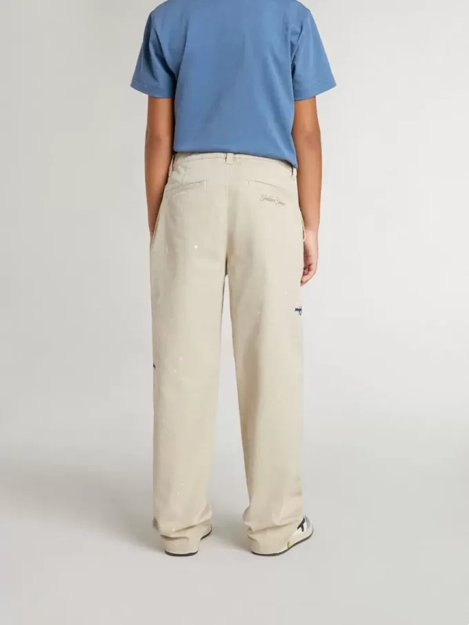 Beige chino broek voor kinderen met veelkleurige spatten
