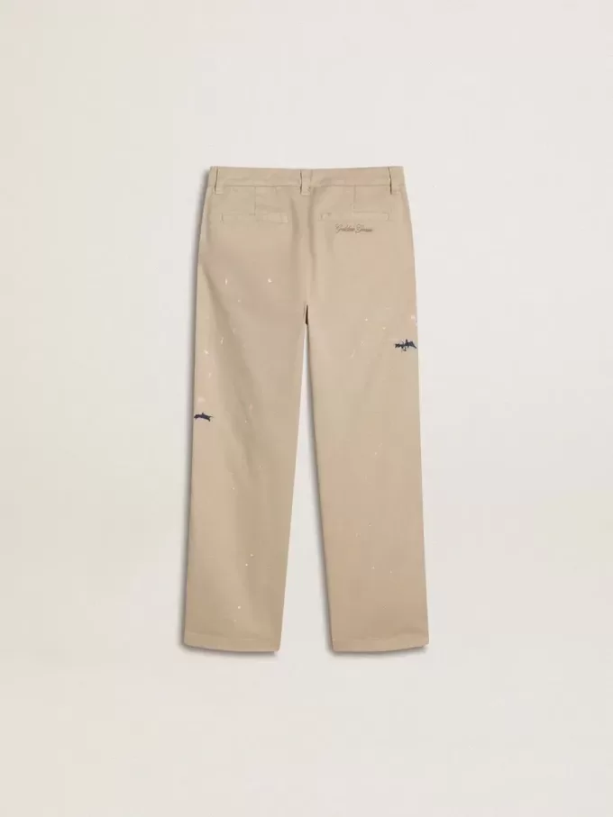 Beige chino broek voor kinderen met veelkleurige spatten