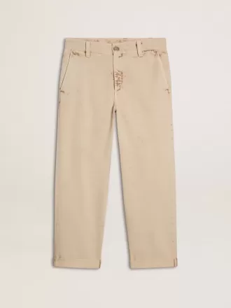 Beige chino voor heren met een doorleefde look