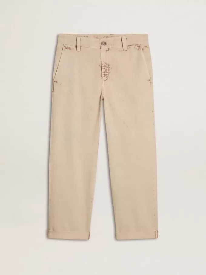 Beige chino voor heren met een doorleefde look