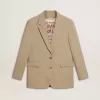 Beige damesjasje met krijtstreep en oversized pasvorm