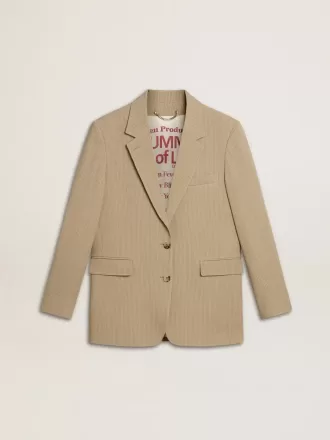 Beige damesjasje met krijtstreep en oversized pasvorm