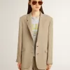 Beige damesjasje met krijtstreep en oversized pasvorm