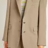 Beige damesjasje met krijtstreep en oversized pasvorm