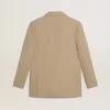 Beige damesjasje met krijtstreep en oversized pasvorm