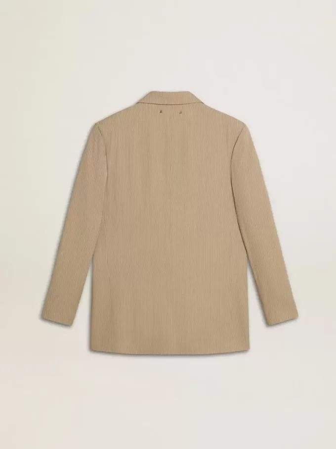 Beige damesjasje met krijtstreep en oversized pasvorm