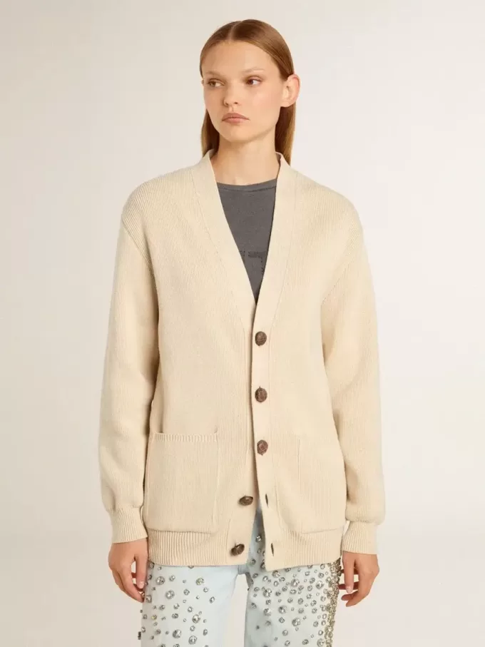 Beige damesvest met ‘Golden’-opschrift op de achterkant