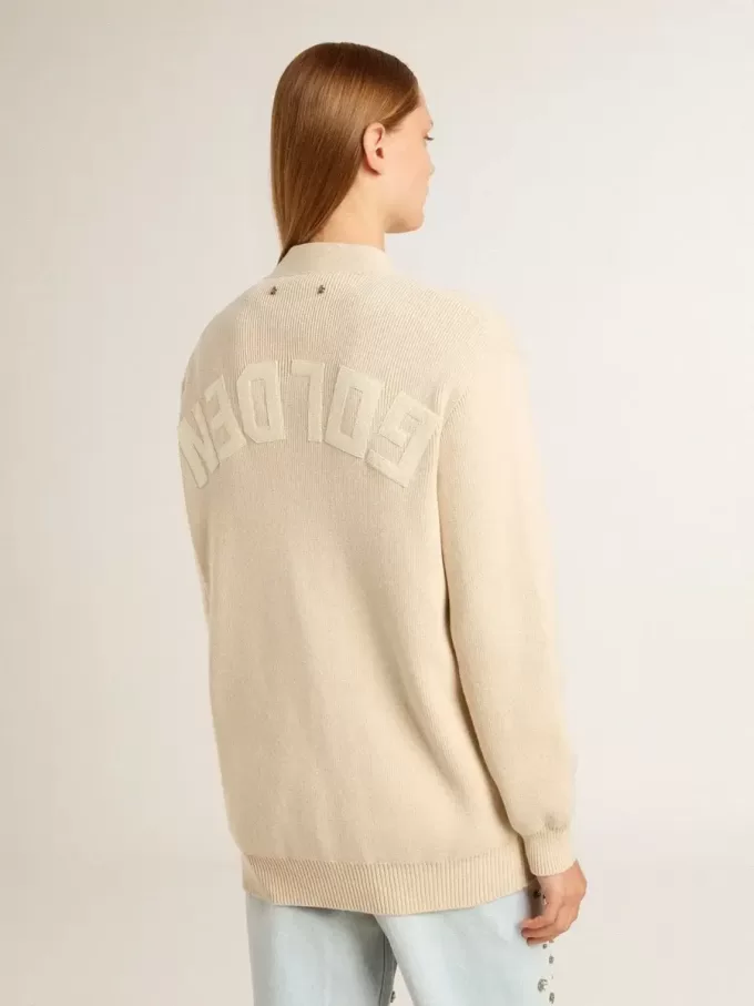 Beige damesvest met ‘Golden’-opschrift op de achterkant