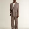 Beige double-breasted blazer voor heren van wolmix met chevronpatroon