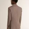 Beige double-breasted blazer voor heren van wolmix met chevronpatroon