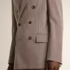 Beige double-breasted blazer voor heren van wolmix met chevronpatroon