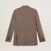 Beige double-breasted blazer voor heren van wolmix met chevronpatroon
