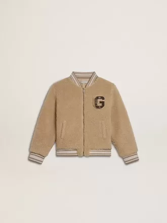 Beige fleece bomberjack voor kinderen
