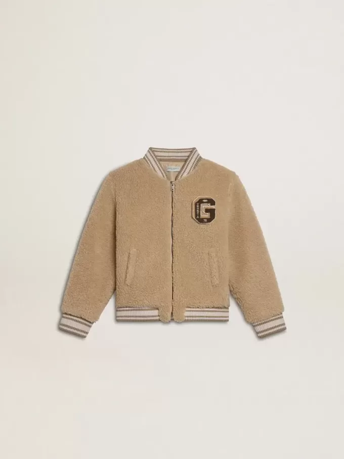 Beige fleece bomberjack voor kinderen