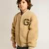 Beige fleece bomberjack voor kinderen