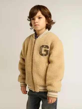 Beige fleece bomberjack voor kinderen
