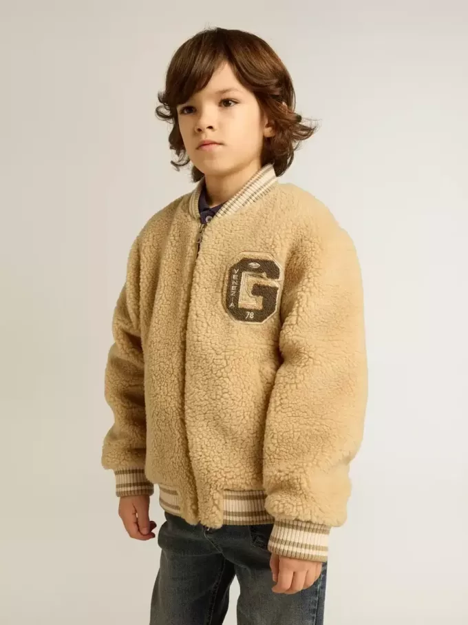 Beige fleece bomberjack voor kinderen