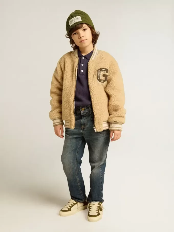 Beige fleece bomberjack voor kinderen