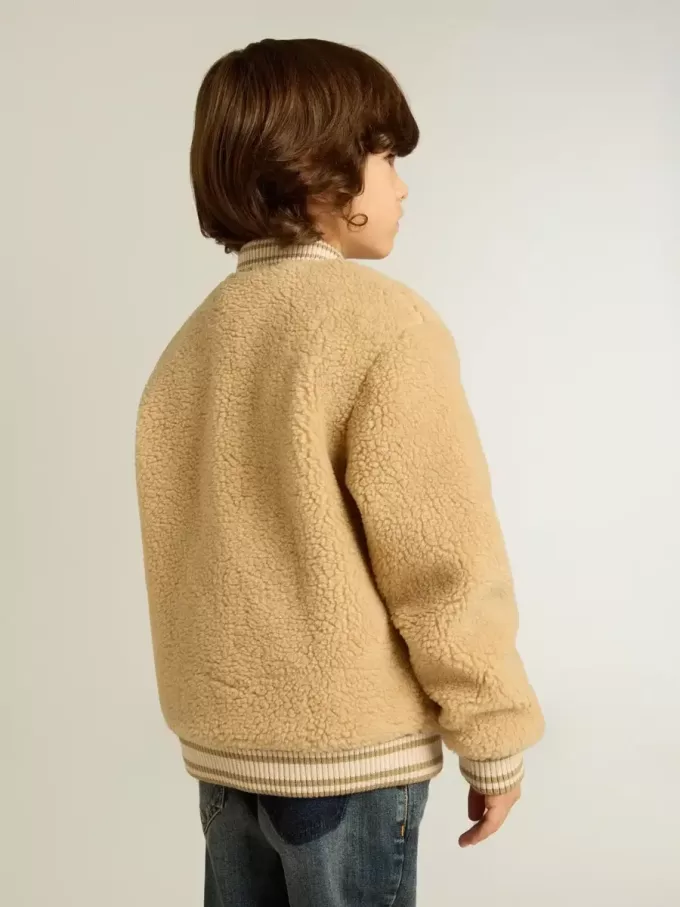 Beige fleece bomberjack voor kinderen