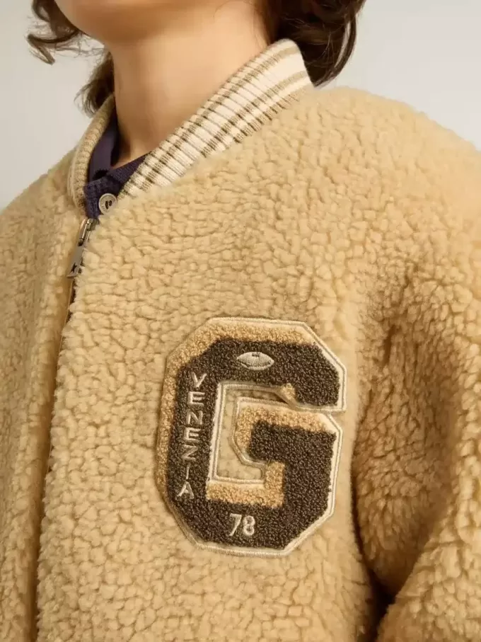 Beige fleece bomberjack voor kinderen