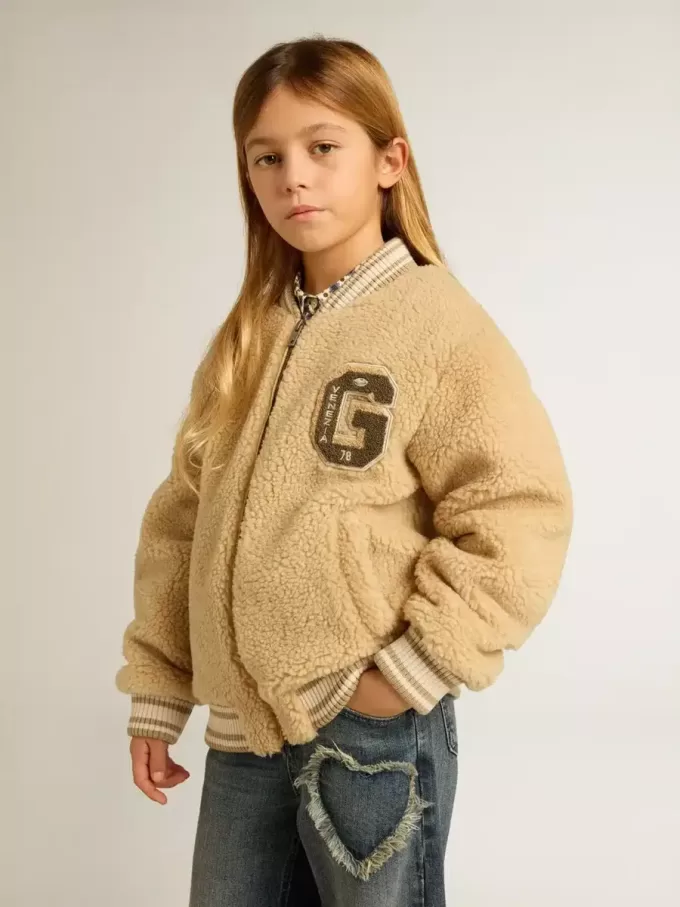 Beige fleece bomberjack voor kinderen