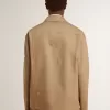 Beige herenjas met bloemenborduursel en volledige ritssluiting
