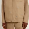 Beige herenjas met bloemenborduursel en volledige ritssluiting