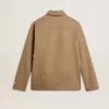 Beige herenjas met bloemenborduursel en volledige ritssluiting