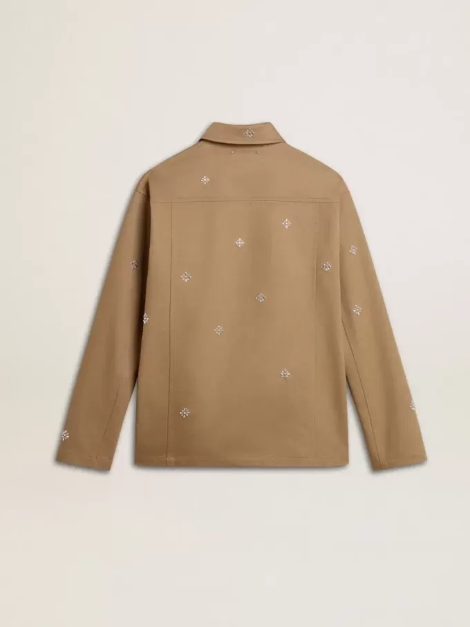 Beige herenjas met bloemenborduursel en volledige ritssluiting