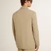 Beige herenjas met krijtstreep en enkele rij knopen, oversized pasvorm