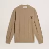 Beige herentrui met geborduurd logo