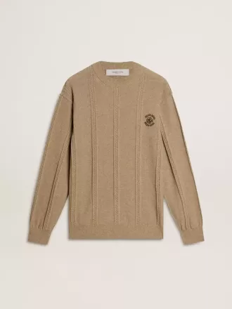 Beige herentrui met geborduurd logo