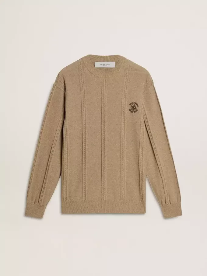 Beige herentrui met geborduurd logo