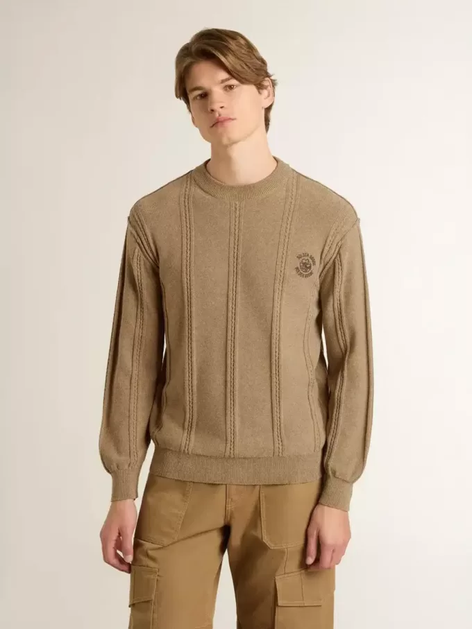 Beige herentrui met geborduurd logo